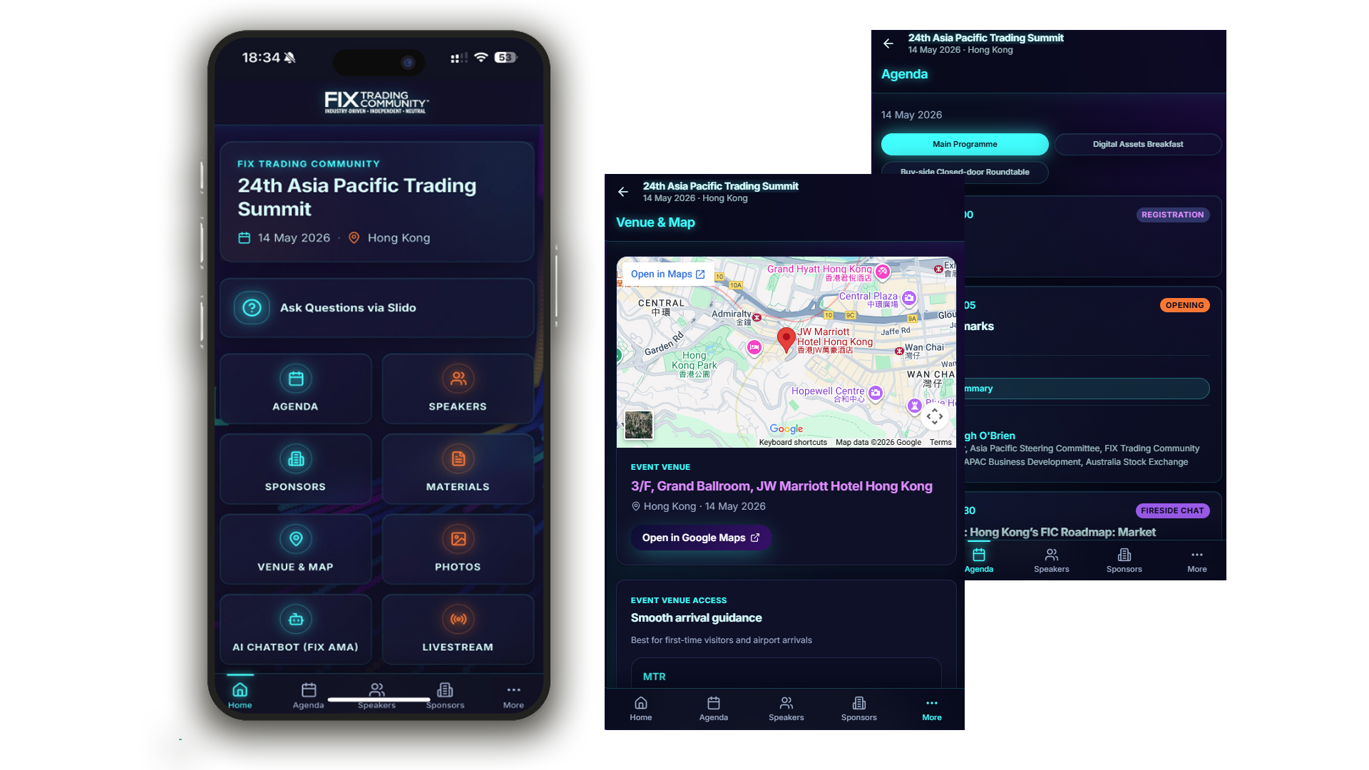 Mockup of all-in-one event web app with programme, sponsor information, materials and photos